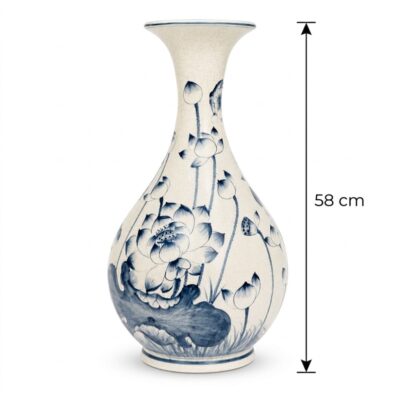 Kích thước Lọ tỏi bình tỳ bà men rạn hoạ tiết hoa sen BT-LTB06