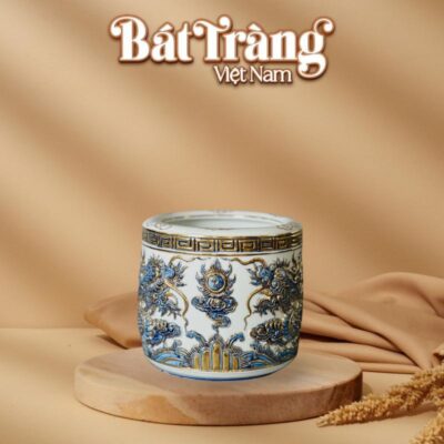 Bát hương thờ cao cấp hoạ tiết rồng vẽ vàng men bạch ngọc hoàng kim BT-ĐT171 - Ảnh đại diện