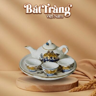 Bộ ấm chén thờ 3 ly cao cấp hoạ tiết quả đào men bạch ngọc hoàng kim BT-ĐT161 - Ảnh đại diện