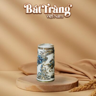 Ống hương thờ cao cấp hoạ tiết rồng vẽ vàng men bạch ngọc hoàng kim BT-ĐT173 - Ảnh đại diện