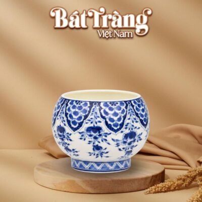 Ang cắm hoa dáng chum men lam họa tiết liên hoa cổ điển BT-LH128