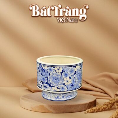 Ang cắm hoa dáng trụ có đế men lam hoạ tiết hoa vẽ tay BT-LH126 - Ảnh đại diện