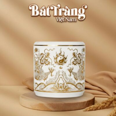Bát hương thờ sứ trắng bạch ngọc hoạ tiết rồng vẽ vàng BT-ĐT186 - Ảnh đại diện