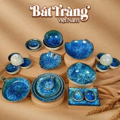 Bộ bát đĩa 23 món men hoả biến bọt biển xanh dương BT_BD126 - Ảnh đại diện