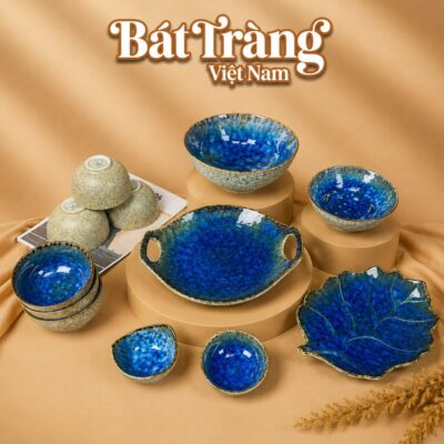 Bộ bát đĩa men hoả biến xanh dương 12 chi tiết Bát Tràng BT-BD128 - Ảnh đại diện