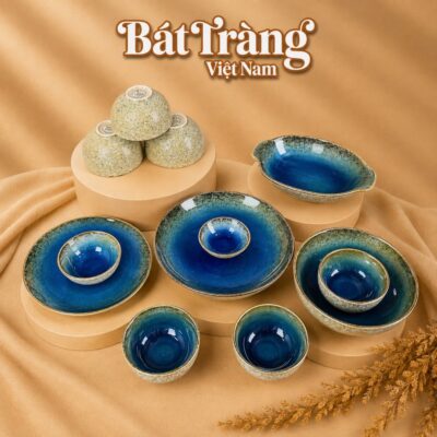 Bộ bát đĩa men hoả biến xanh dương 12 chi tiết Bát Tràng BT-BD130 - Ảnh đại diện