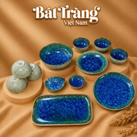 Bộ bát đĩa men hoả biến xanh dương 12 chi tiết BT-BD138