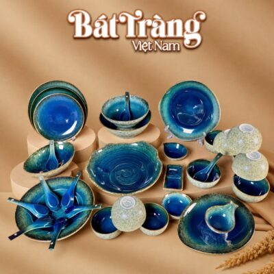 Bộ bát đĩa men hoả biến xanh dương 32 chi tiết Bát Tràng BT-BD134 - Ảnh đại diện
