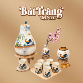 Bộ bình nước dáng quả lê 4L hũ trà lọ hoa hoạ tiết gà gô BT-BN19