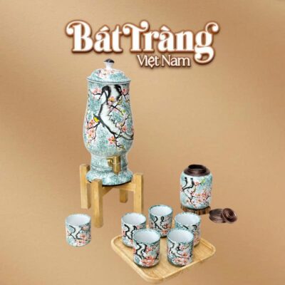 Bộ bình nước dáng ly kèm hũ trà men loang xanh dương hoạ tiết hoa lá BT-BN24 - Ảnh đại diện
