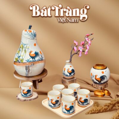 Bộ bình nước dáng quả bầu hũ trà lọ hoa hoạ tiết gà gô BT-BN14 - Ảnh đại diện