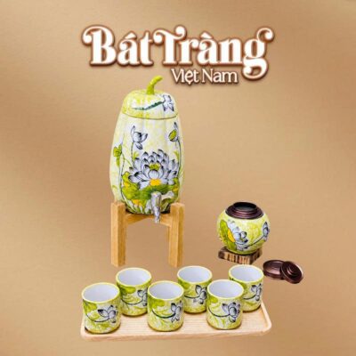 Bộ bình nước dáng quả bí 3.5L kèm hũ trà màu vàng chanh hoạ tiết cây lá BT-BN32 - Ảnh đại diện