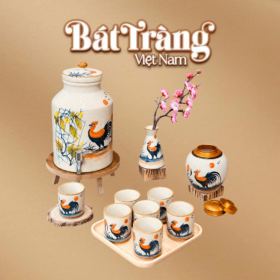 Bộ bình nước hũ trà lọ hoa hoạ tiết con gà BT-BN17