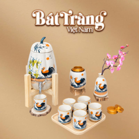 Bộ bình nước quả bí 3.5L hũ trà lọ hoa hũ trà hoạ tiết gà trống BT-BN16