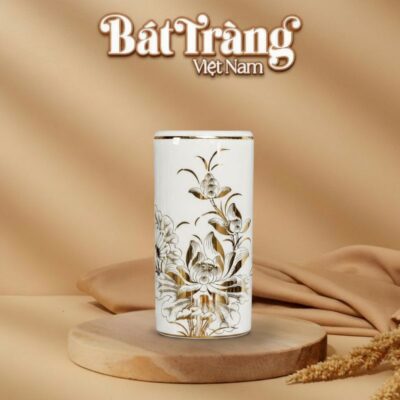 Ống hương thờ men sứ trắng bạch ngọc hoạ tiết sen vẽ vàng BT-ĐT184 - Ảnh đại diện