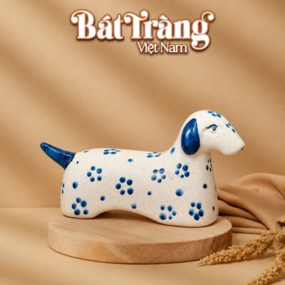Tượng Chó Gốm Sứ Bát Tràng Họa Tiết Đốm Xanh BT-TG13