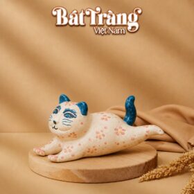 Tượng Mèo Gốm Bát Tràng Vẽ Tay Họa Hoa Nhí BT-TG11
