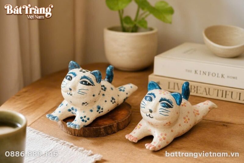 Tượng Mèo Gốm Bát Tràng Vẽ Tay Họa Hoa Nhí BT-TG11 - Chi tiết 2