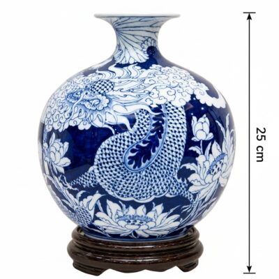 Kích thước Bình hút lộc men lam vẽ vàng hoạ tiết Cá chép hoá rồng BT-BHL119