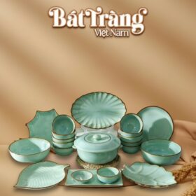 Bộ bát đĩa gia đình men ngọc viền nâu 21 chi tiết BT-BD148