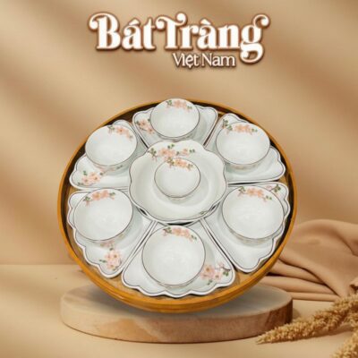 Bộ bát đĩa hoa mặt trời sứ trắng vẽ hoa đào hồng BT-BD140 - Ảnh đại diện