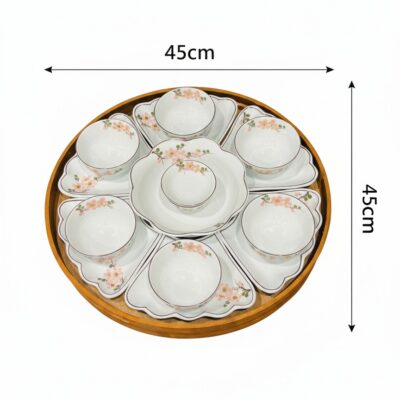 Kích thước Bộ bát đĩa hoa mặt trời sứ trắng vẽ hoa đào hồng BT-BD140