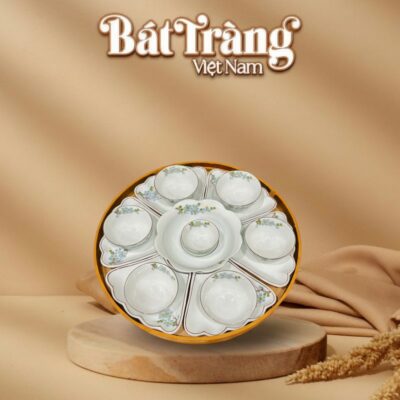 Bộ bát đĩa hoa mặt trời sứ trắng vẽ hoa đào xanh BT-BD141 - Ảnh đại diện