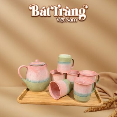 Bộ bình uống trà chanh trà đá mùa hè men hoả biến hồng xanh BT-BN35 - Ảnh đại diện