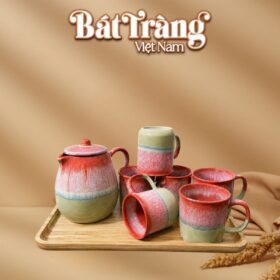 Bộ bình uống trà chanh trà đá mùa hè men hoả biến màu dưa hấu BT-BN37