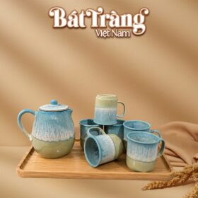 Bộ bình uống trà chanh trà đá mùa hè men hoả biến màu xanh bạc hà bọt biển BT-BN39