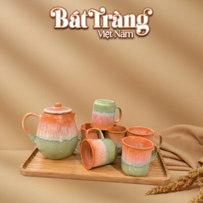 Bộ bình uống trà chanh trà đá mùa hè men hoả biến xanh cam BT-BN38 - Ảnh đại diện