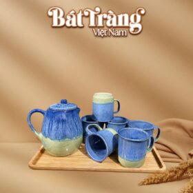 Bộ bình uống trà chanh trà đá mùa hè men hoả biến xanh lam xanh lục BT-BN36