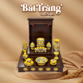 Bộ đồ thờ thần tài thổ địa men vàng hoạ tiết đắp nổi BT-ĐT194