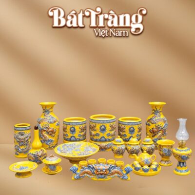 Bộ đồ thờ gia tiên men màu vàng đắp nổi hoạ tiết rồng BT-ĐT199 - Ảnh đại diện