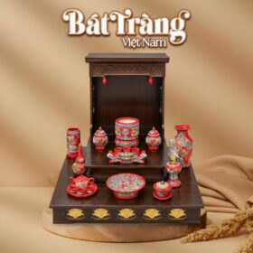 Bộ đồ thờ thần tài thổ địa men đỏ hoạ tiết đắp nổi BT-ĐT197