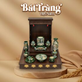 Bộ đồ thờ thần tài thổ địa men xanh lá hoạ tiết đắp nổi BT-ĐT196