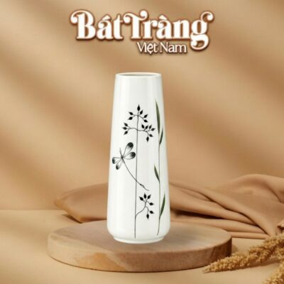 Lọ hoa dáng búp nền trắng vẽ chuồn chuồn hoa lá BT-LH145 - Ảnh đại diện