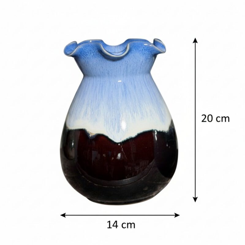 Kích thước Lọ hoa dáng giỏ cua miệng lượn hoả biến màu xanh mint phối xanh bạc hà phối đen BT-LH142