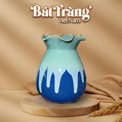 Lọ hoa dáng giỏ cua miệng lượn hoả biến màu xanh mint phối xanh biển BT-LH140 - Ảnh đại diện
