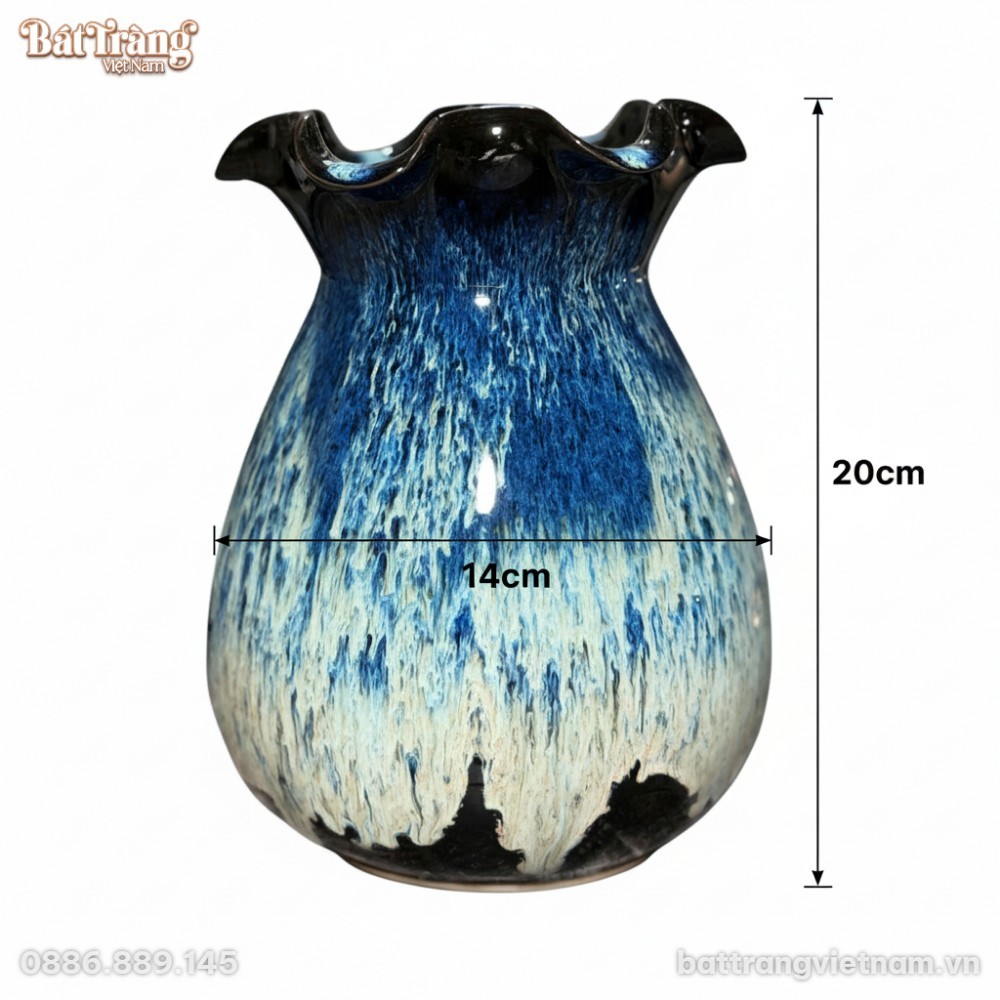 K&iacute;ch thước Lọ hoa d&aacute;ng giỏ cua miệng lượn men hoả biến BT-LH135
