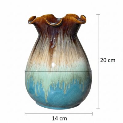 Kích thước Lọ hoa dáng giỏ cua miệng lượn men hoả biến nâu phối xanh BT-LH139