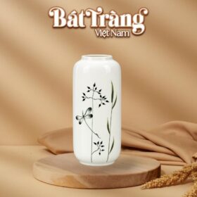 Lọ hoa dáng ống nền trắng vẽ chuồn chuồn hoa lá BT-LH144