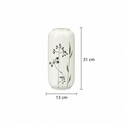 Kích thước Lọ hoa dáng ống nền trắng vẽ chuồn chuồn hoa lá BT-LH144