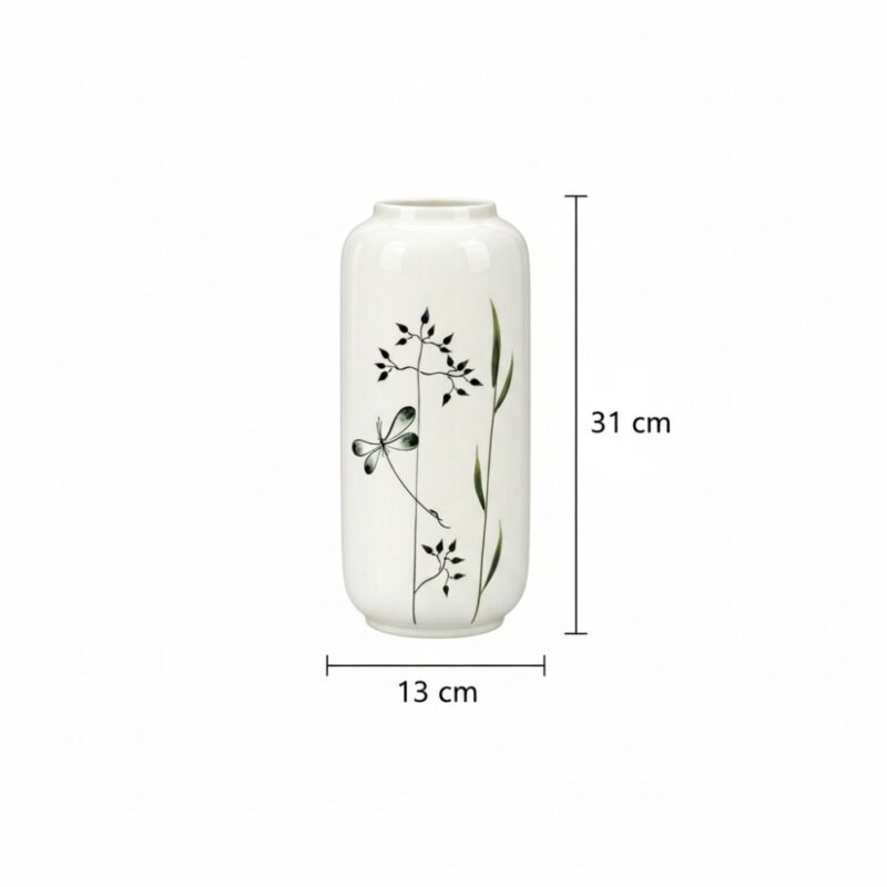 Kích thước Lọ hoa dáng ống nền trắng vẽ chuồn chuồn hoa lá BT-LH144