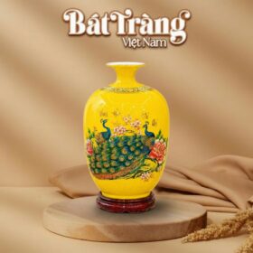 Mai bình tích lộc hoạ tiết công đào" Vinh Hoa Phú Quý" màu vàng BT-MB21