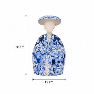Kích thước Tượng cô gái Việt Nam mặc cổ phục Cúc Hoa Cát Tường cao 30cm BT-TG3
