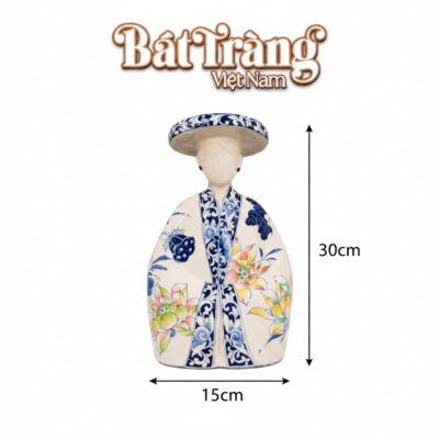 Kích thước Tượng cô gái Việt Nam mặc cổ phục liên hoa đa sắc cao 30cm BT-TG24