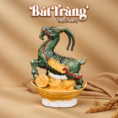 Tượng Dê “Linh Dương Phú Quý” Men Lục Bảo Hoàng Thổ Bát Tràng BT-TG36