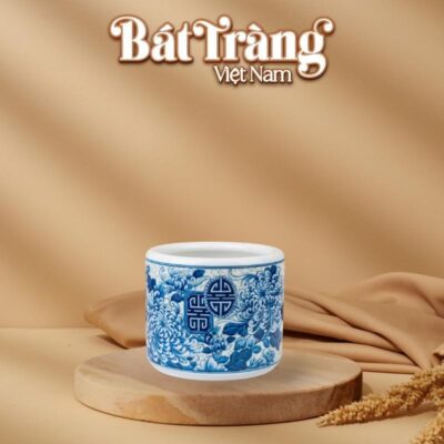 Bát hương thờ hoạ tiết hoa cúc dây chữ Thọ men lam gấm ngọc BT-ĐT204 - Ảnh đại diện