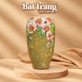 Bình hoa trang trí cao cấp hoạ tiết Vườn Hoa Anh Thảo đắp nổi vẽ vàng BT-LH149